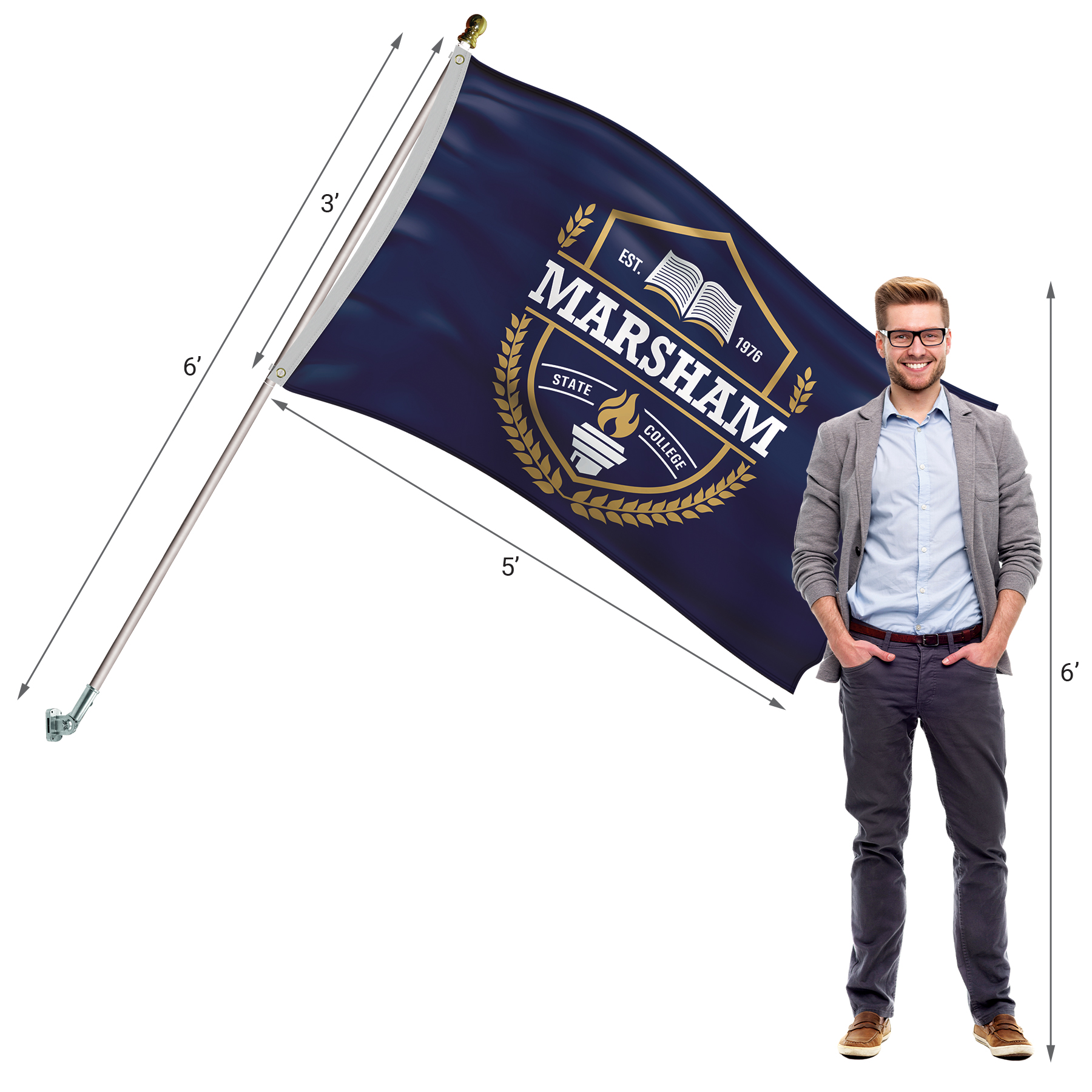 Deluxe Kit with 3' x 5' Flag and Silver Bracket 10