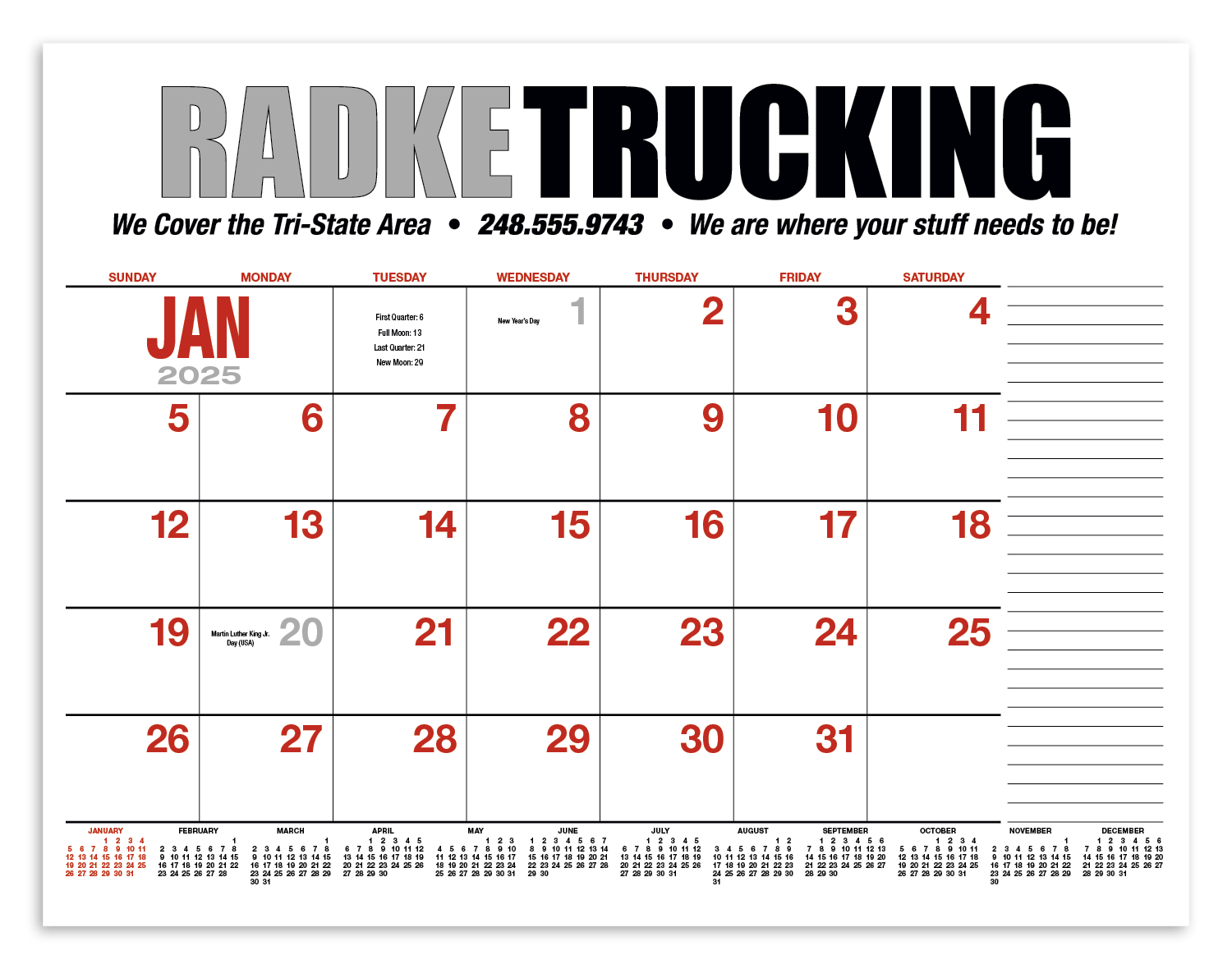 HotLine® Products 13-Month Desk Pad Calendar 11