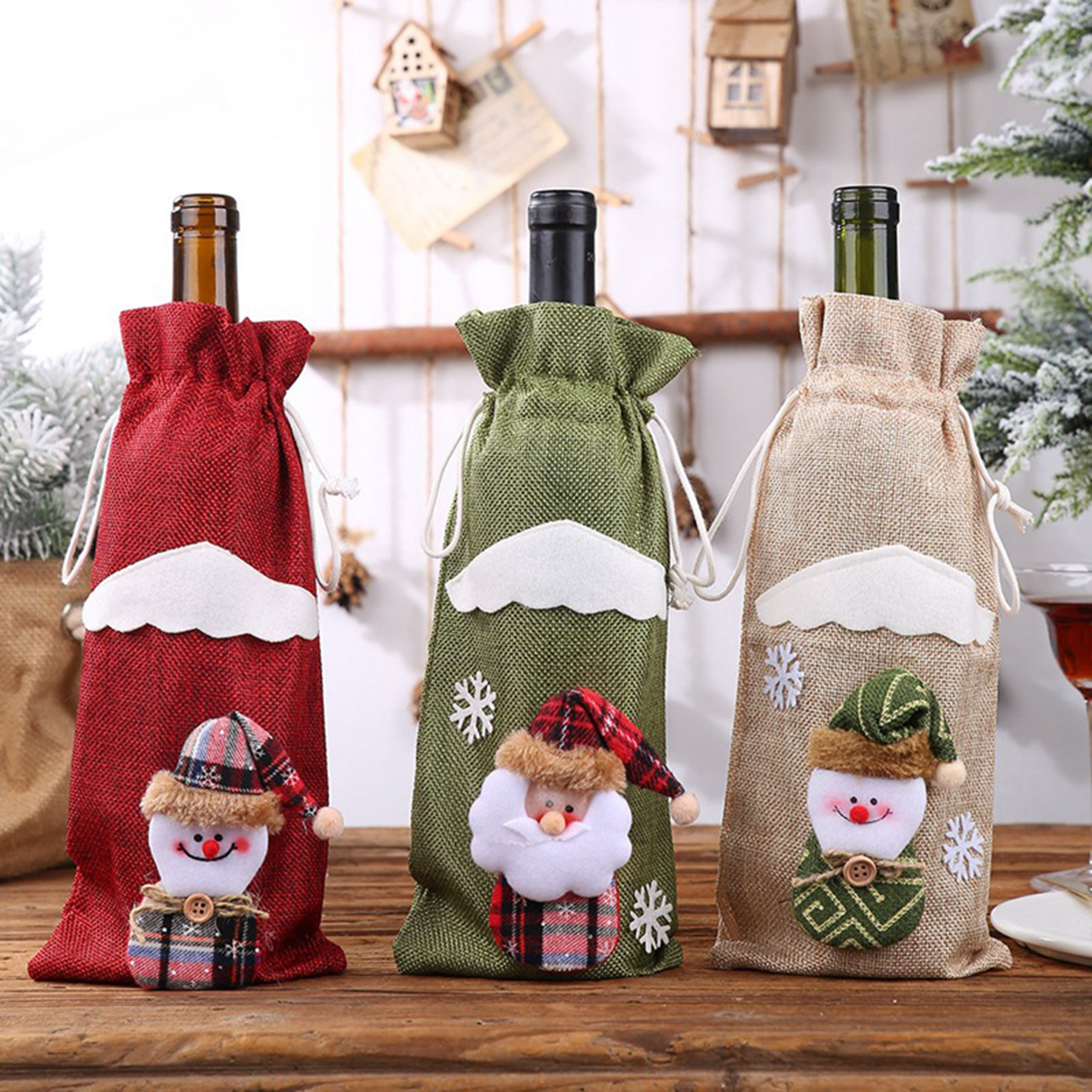 Wine Bottle Christmas Drawstring Bag 3