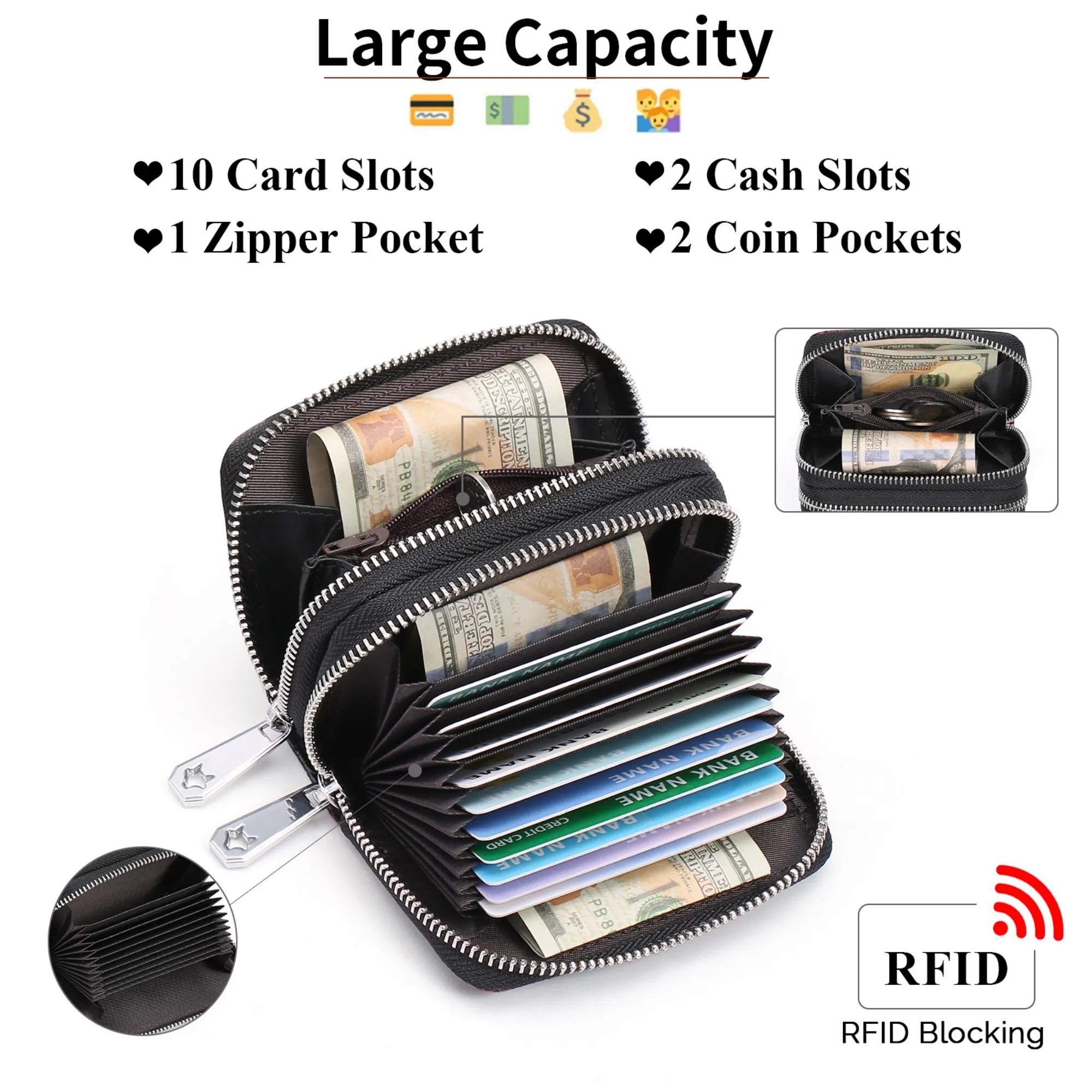 Premium Dual Zipper RFID-Blocking Leather Card Holder 3