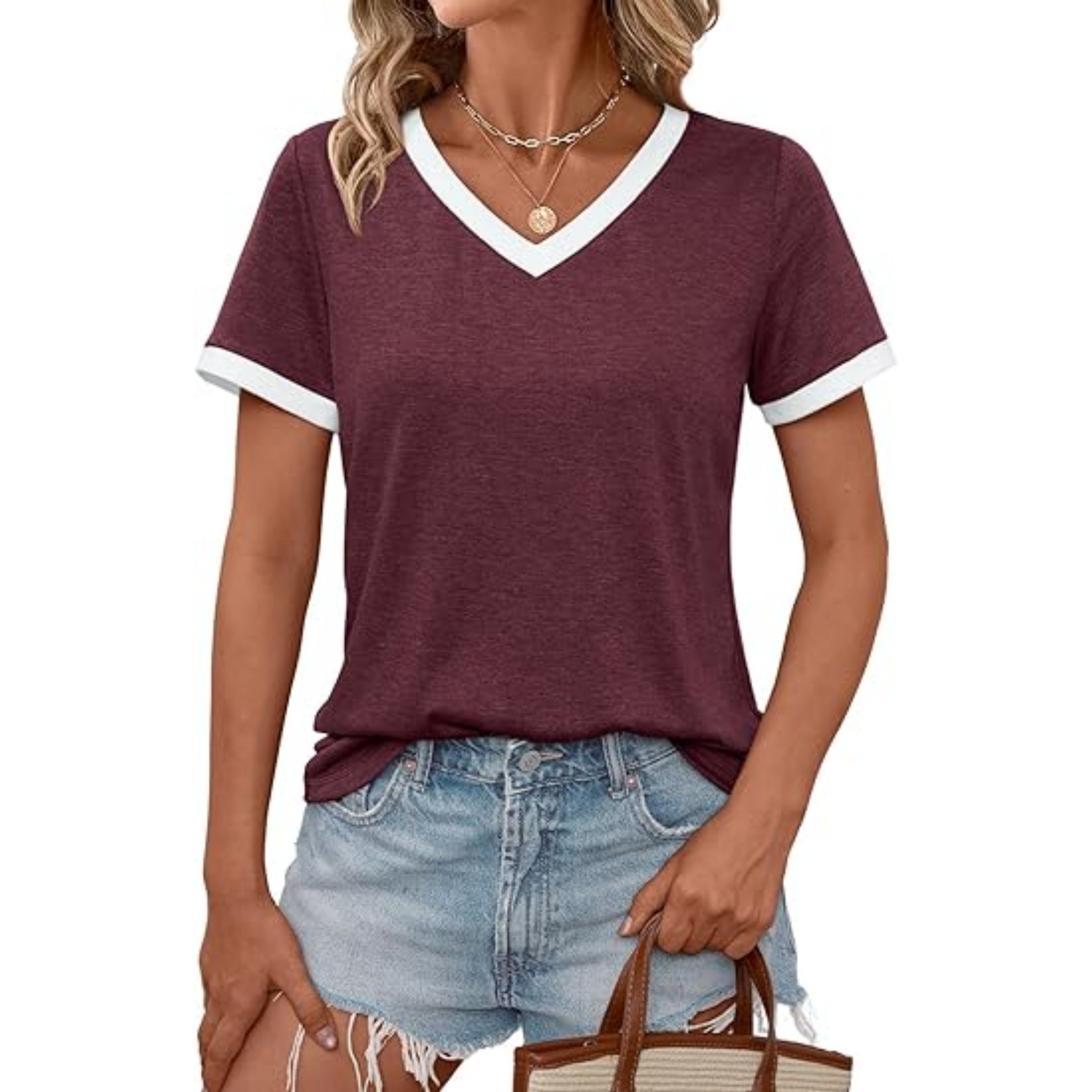 Woman Casual Soft Tunic V Neck Short Sleeve 7