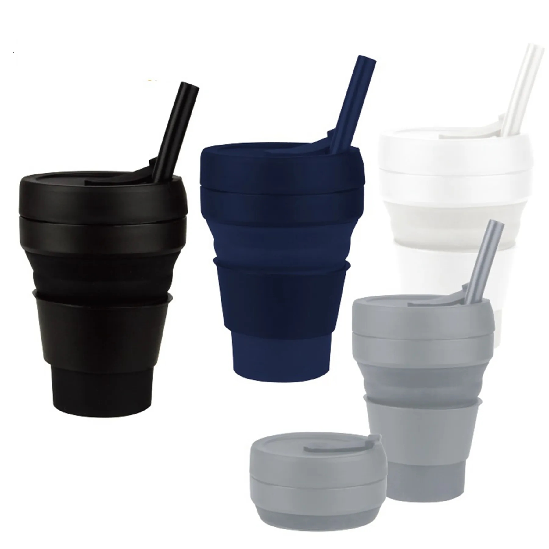 12 Oz. Collapsible Travel Silicone Straw Coffee Cup with Lid 4