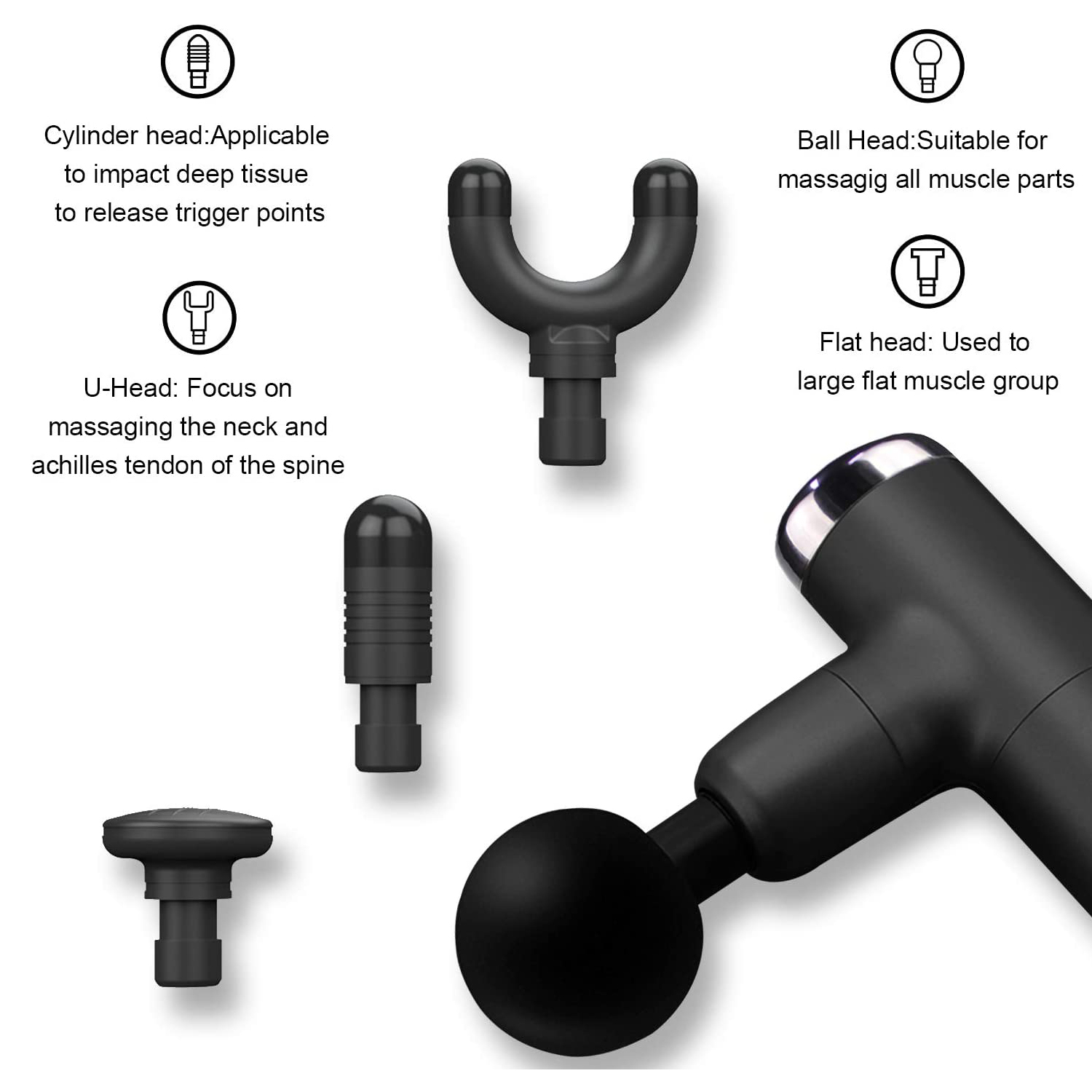 Verdure Deep Tissue Massage Gun – Handheld Portable Massager with 4 Speeds & 4 Heads 3