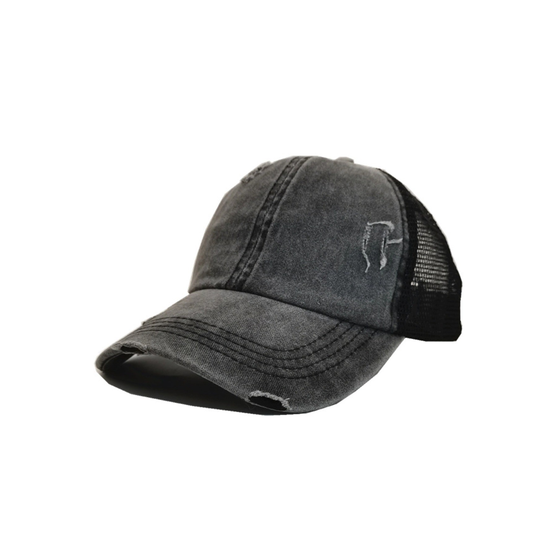 Leather Patch Distressed Ponytail Trucker Cap 4