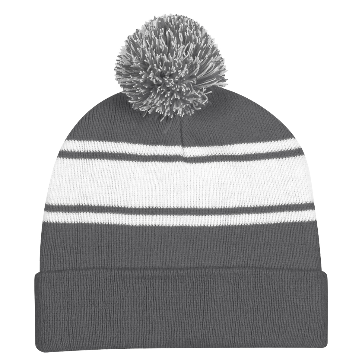 Two-Tone Knit Pom Beanie With Cuff 2