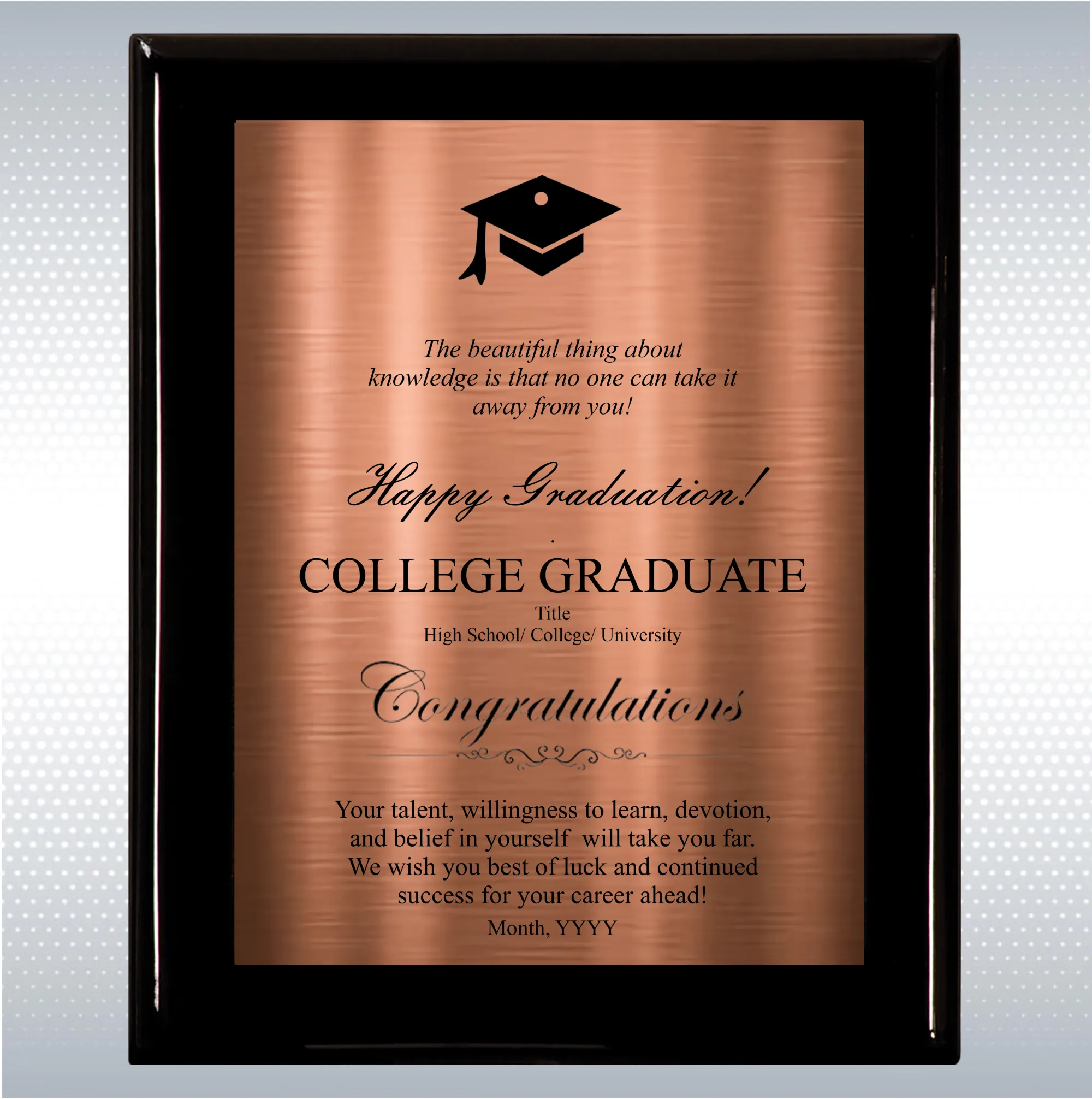 Black Piano Finish Wood Plaque Graduation Gift 5