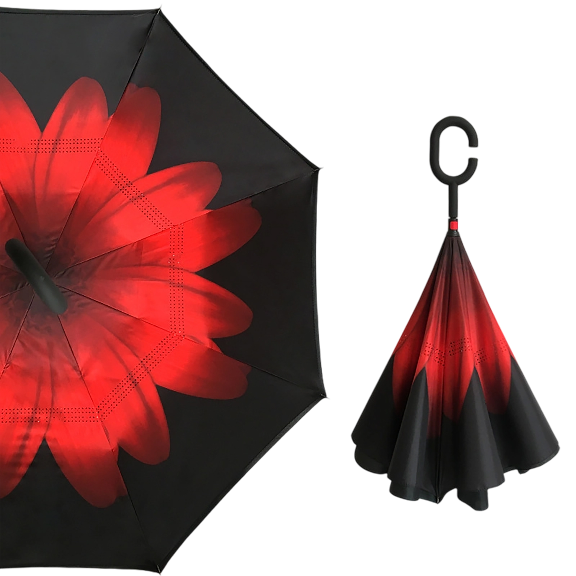 Double Layer Waterproof Reverse Folding Inverted Umbrella With Wrist Handle 42" X 31.5" 26