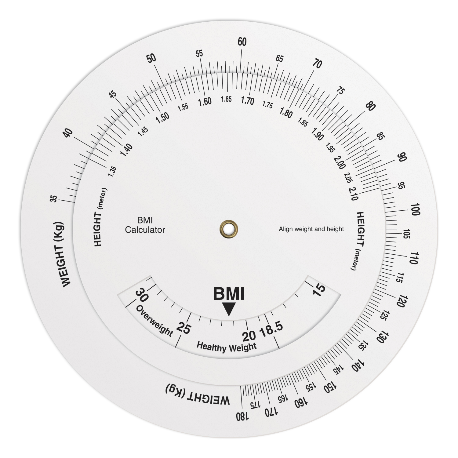 .020 White Vinyl Plastic Wheel Calculator Metric Body Mass Index (6" dia.) Full Colour Imprint
