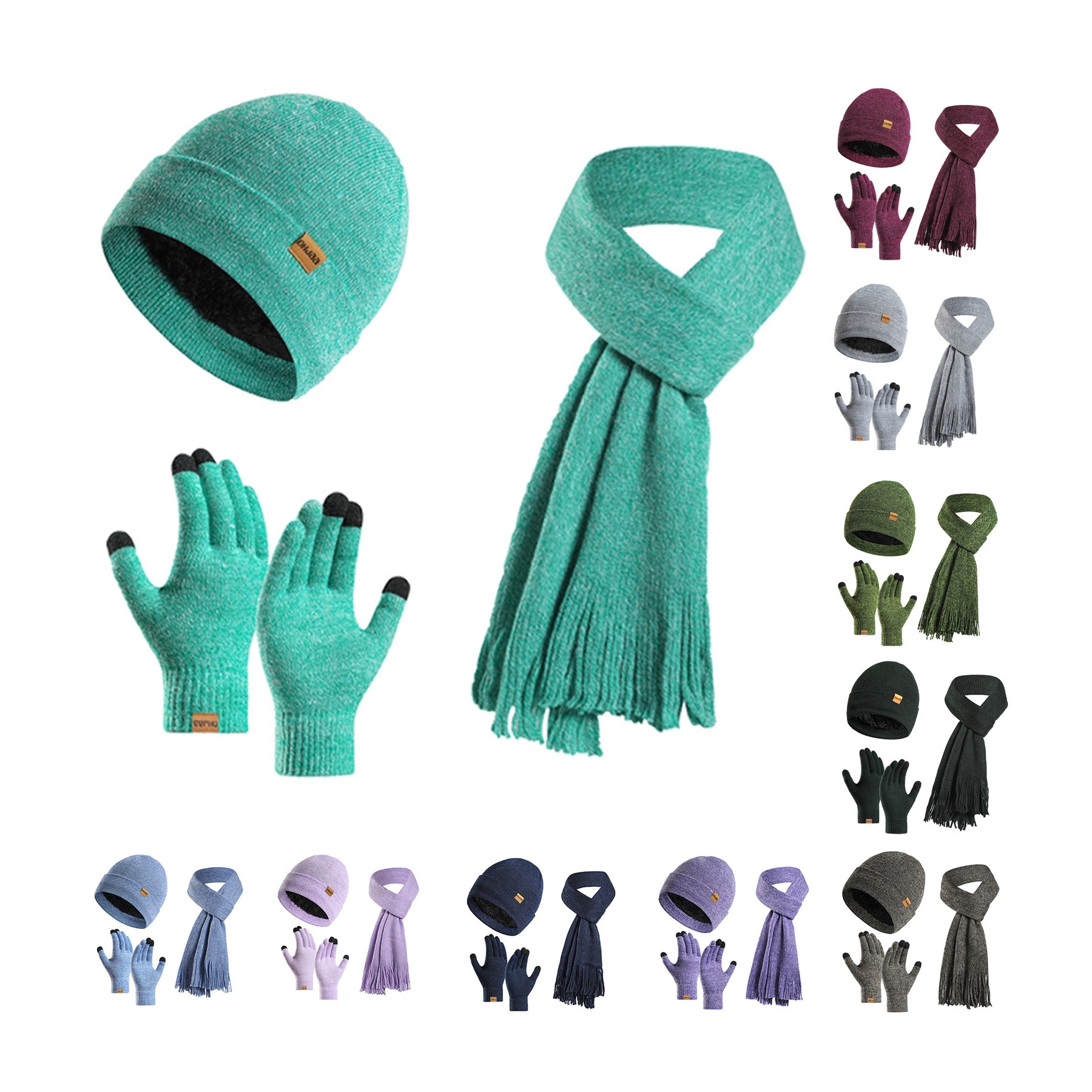 Beanie Hat Scarf Touch Screen Gloves Set