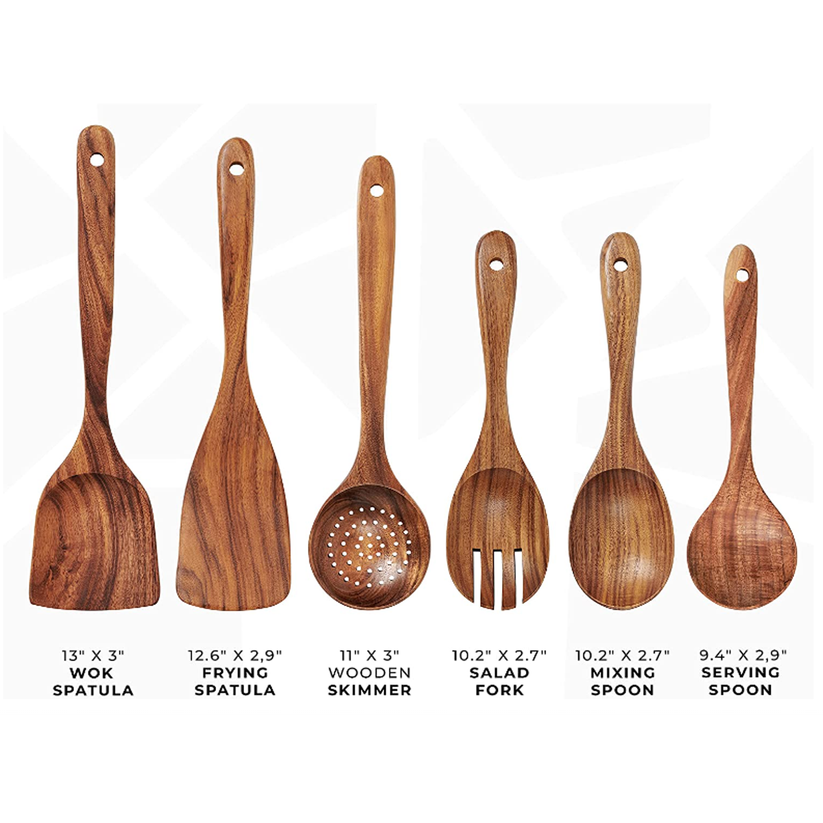 Custom Premium Wooden Kitchen Cooking Spoon Spatula Set 3