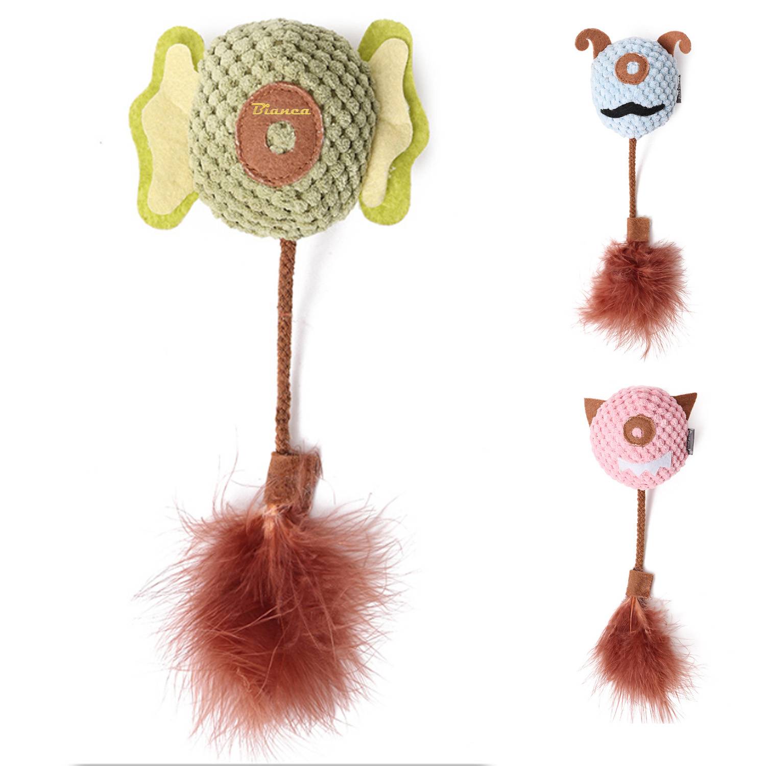 Catnip Plush Feather Tail Pet Chew Toy w/ Bell 4