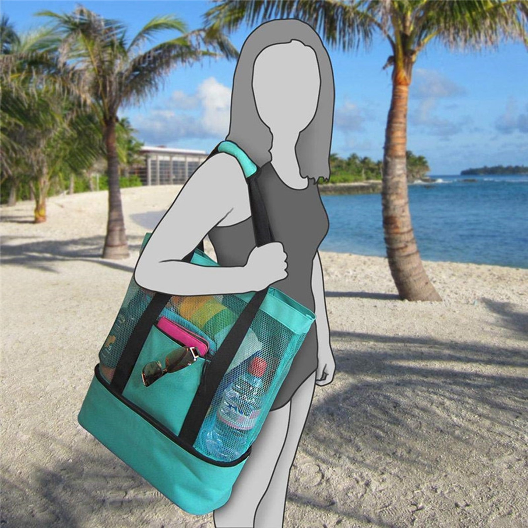 Mesh Beach Tote Bag With Cooler Compartment 3
