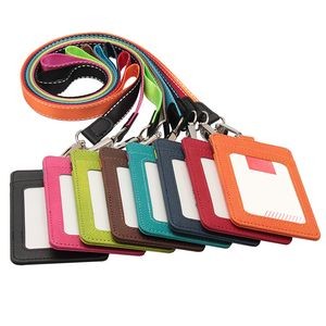 Lanyard Dual Colored 3 Pockets PU Leather Card Holder 20