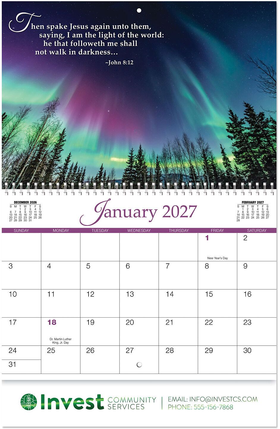 CHRISTIAN GRACE SPIRAL WALL CALENDAR 13
