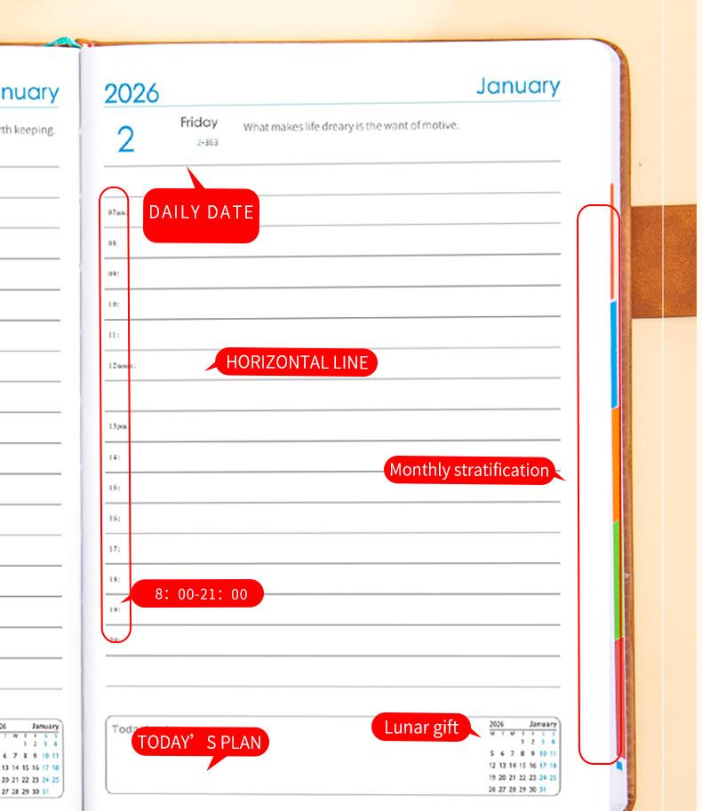 2026 A5 Daily Planner Notebook with Pocket PU Schedule Book Calendar 4