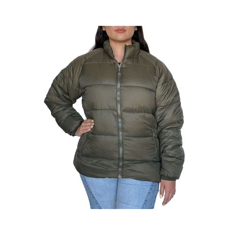 Women's Solid Puffer Jackets Olive Large 1