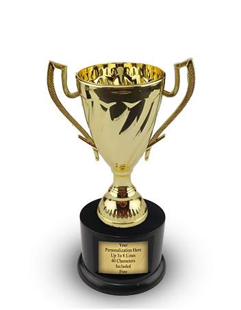 Cup Trophy: 9", 3.5x2.5" black round base w/ 6.3" 2
