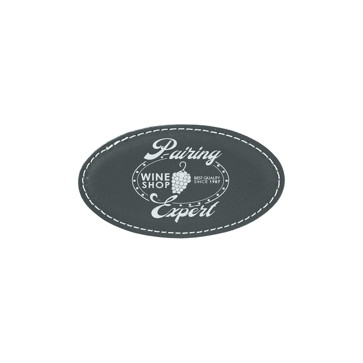 3 1/4" x 1 3/4" Black/Silver Leatherette Oval Badge w/ Magnet