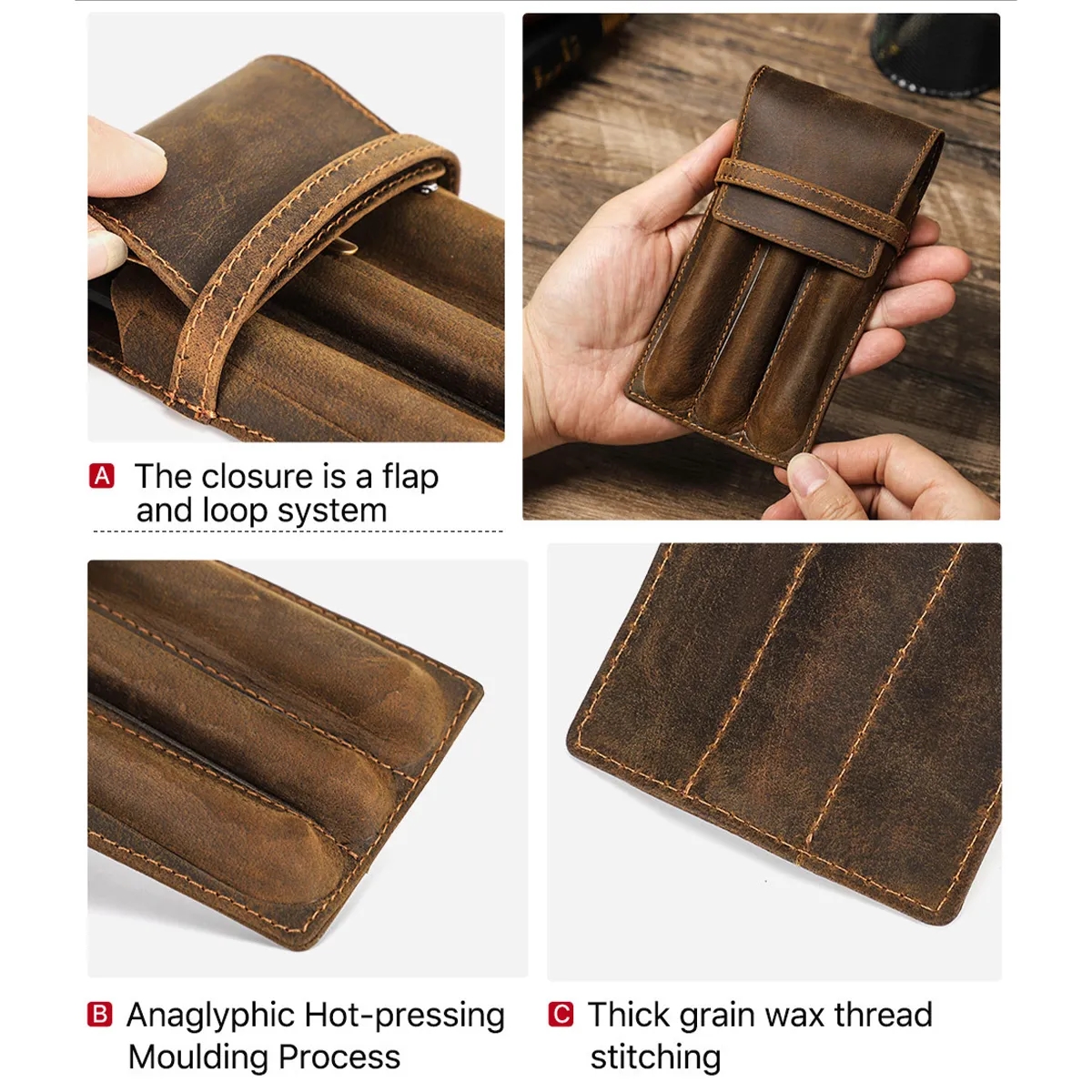 Genuine Leather Pen Case with Alloy Snap Buttom 5