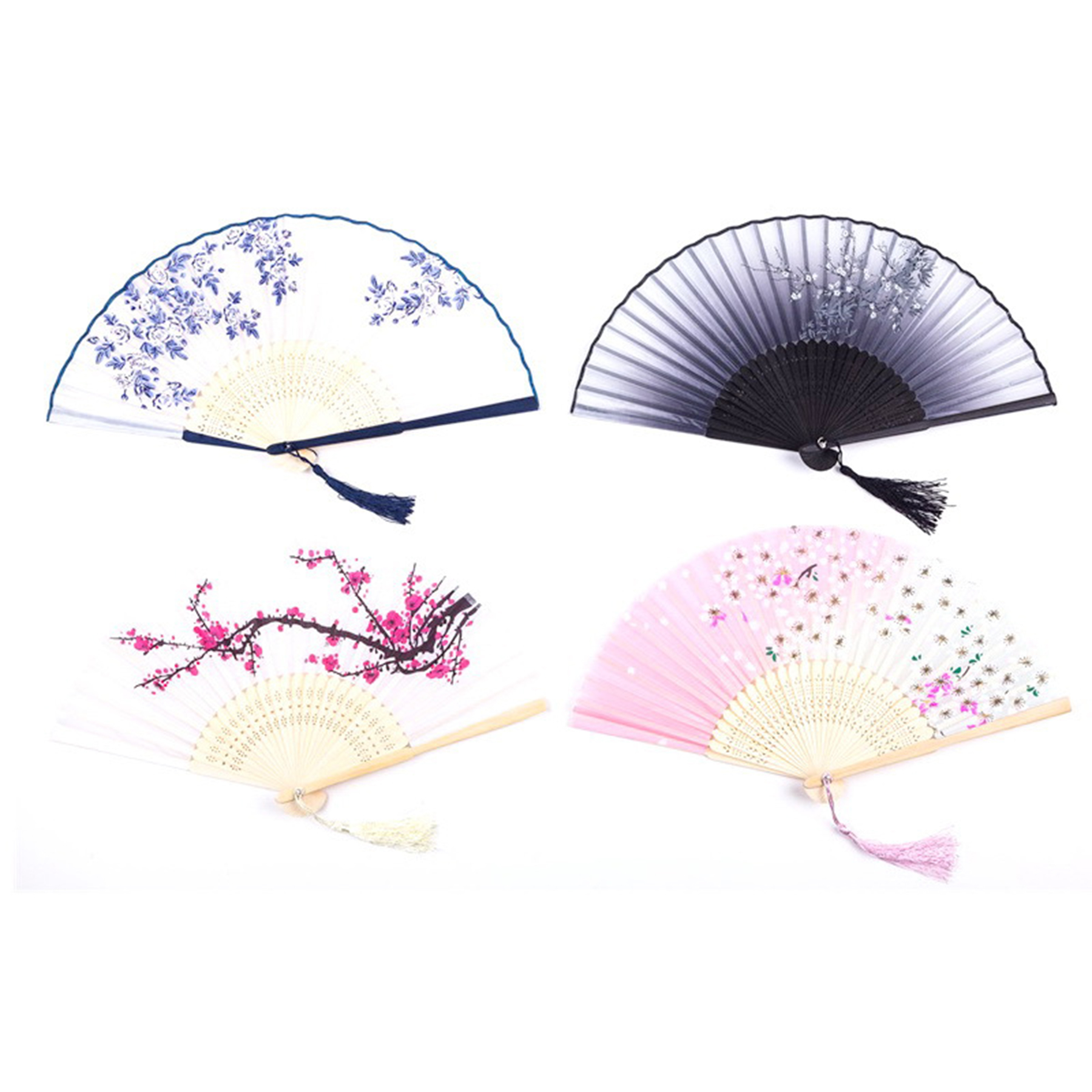 Summer Fancy Silk Fabrics Bamboo Frame Foldable Hand Fan 2