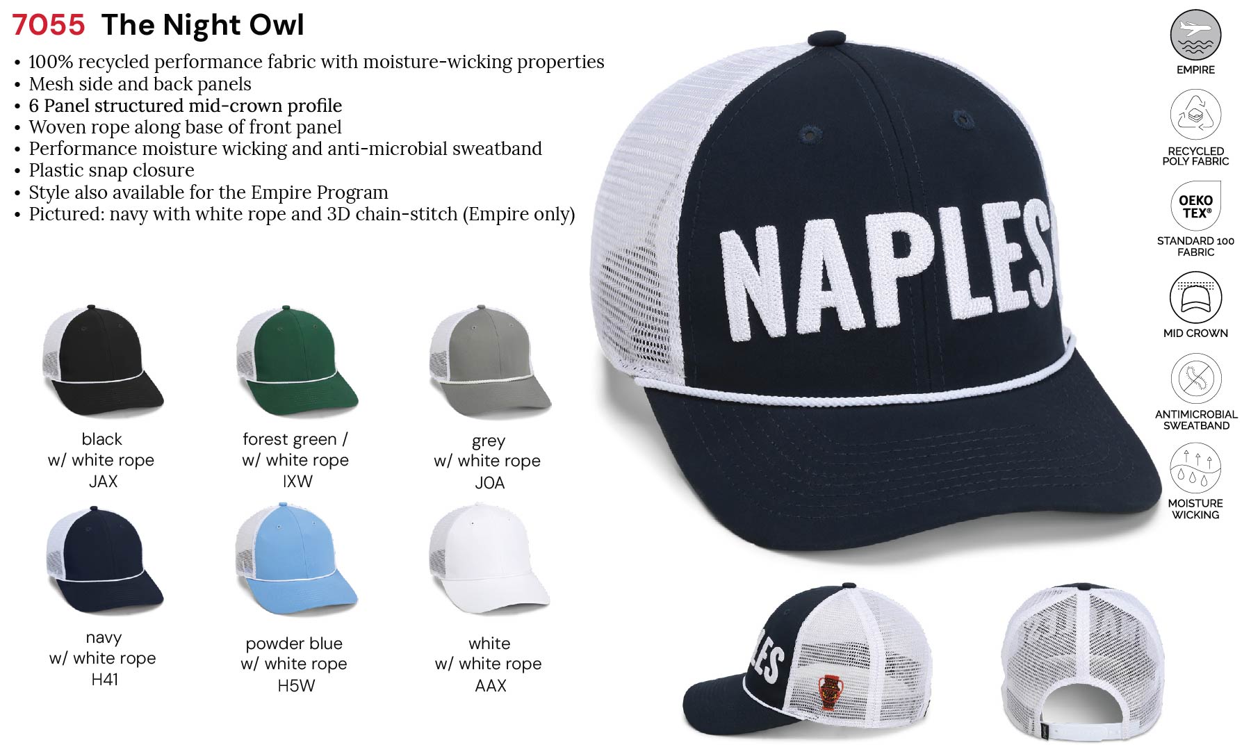 Imperial 7055 6-Panel The Night Owl Performance Rope Cap w/ Leatherette Patches or Embroidery 5