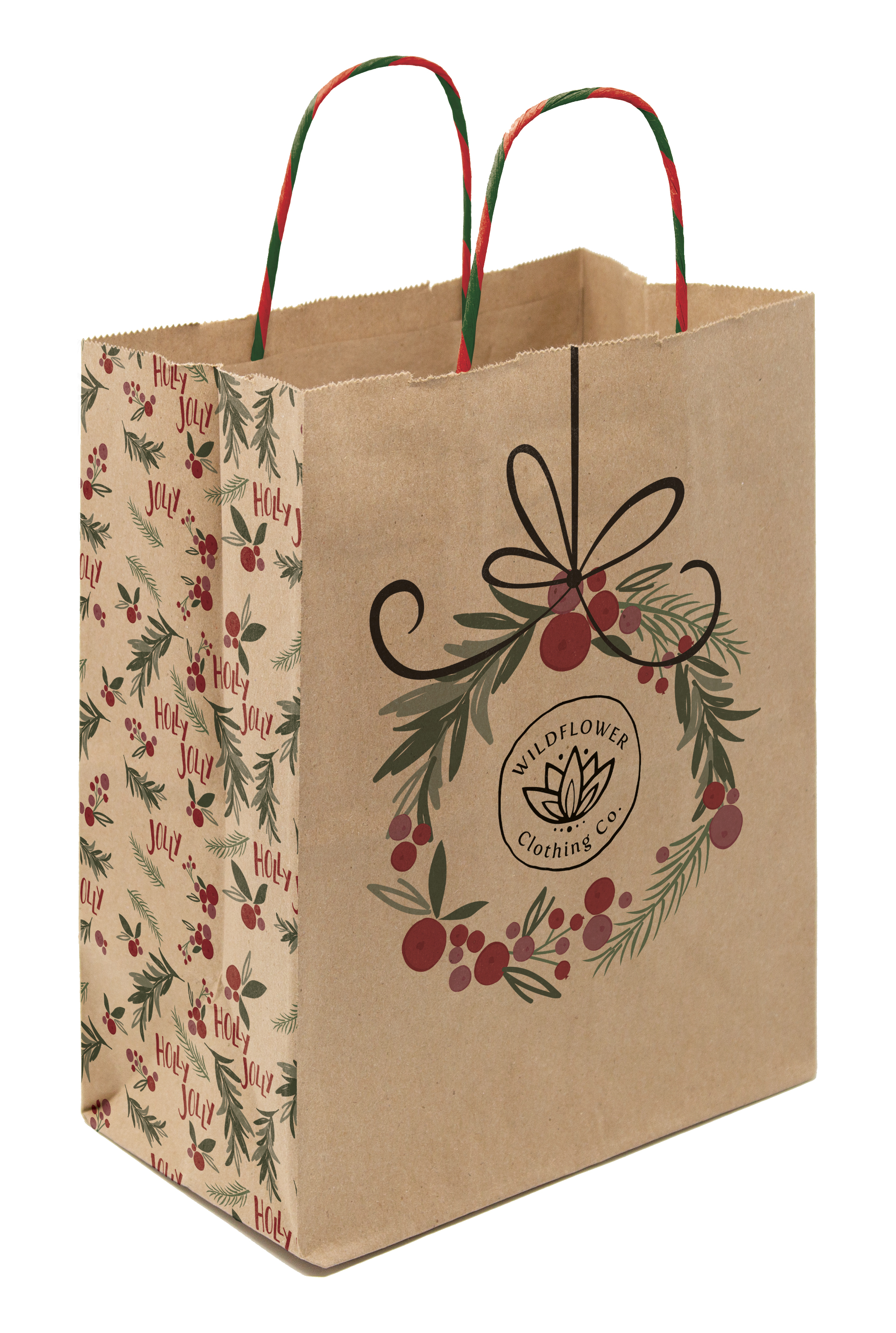 Full Color Natural Brown Holiday Handle Shopper 8.5" x 10.25" x 5"