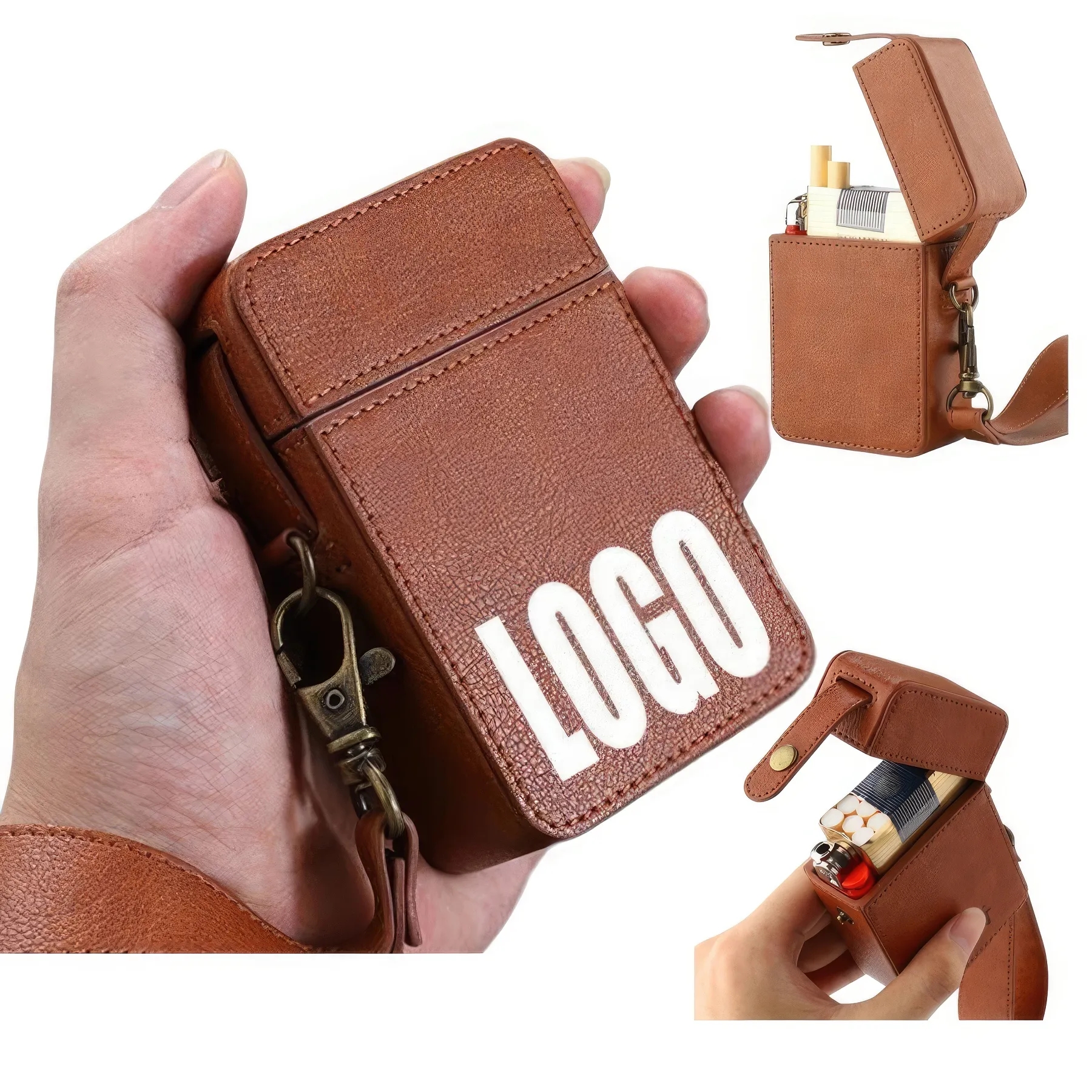 Genuine Leather Cigarette Case & Lighter Storage Box 2