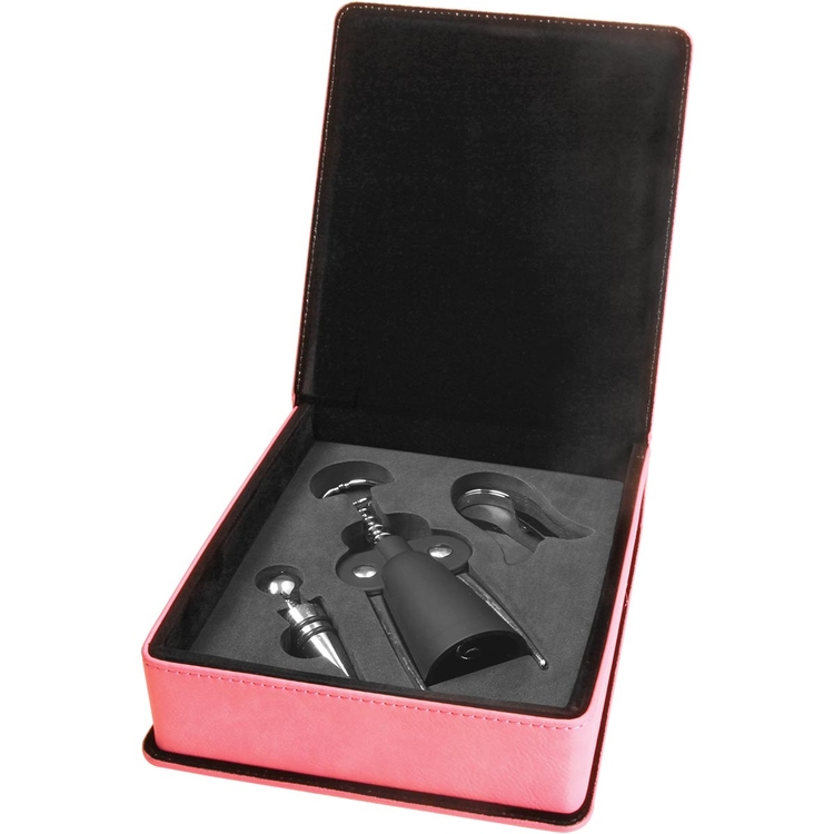 Pink Leatherette 3-Piece Wine Tool Set 4