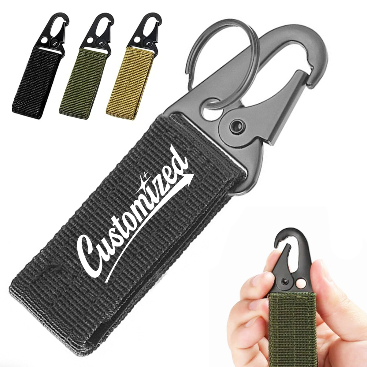 Custom MOLLE Tactical Webbing Strap Carabiner Keychain Clip 2