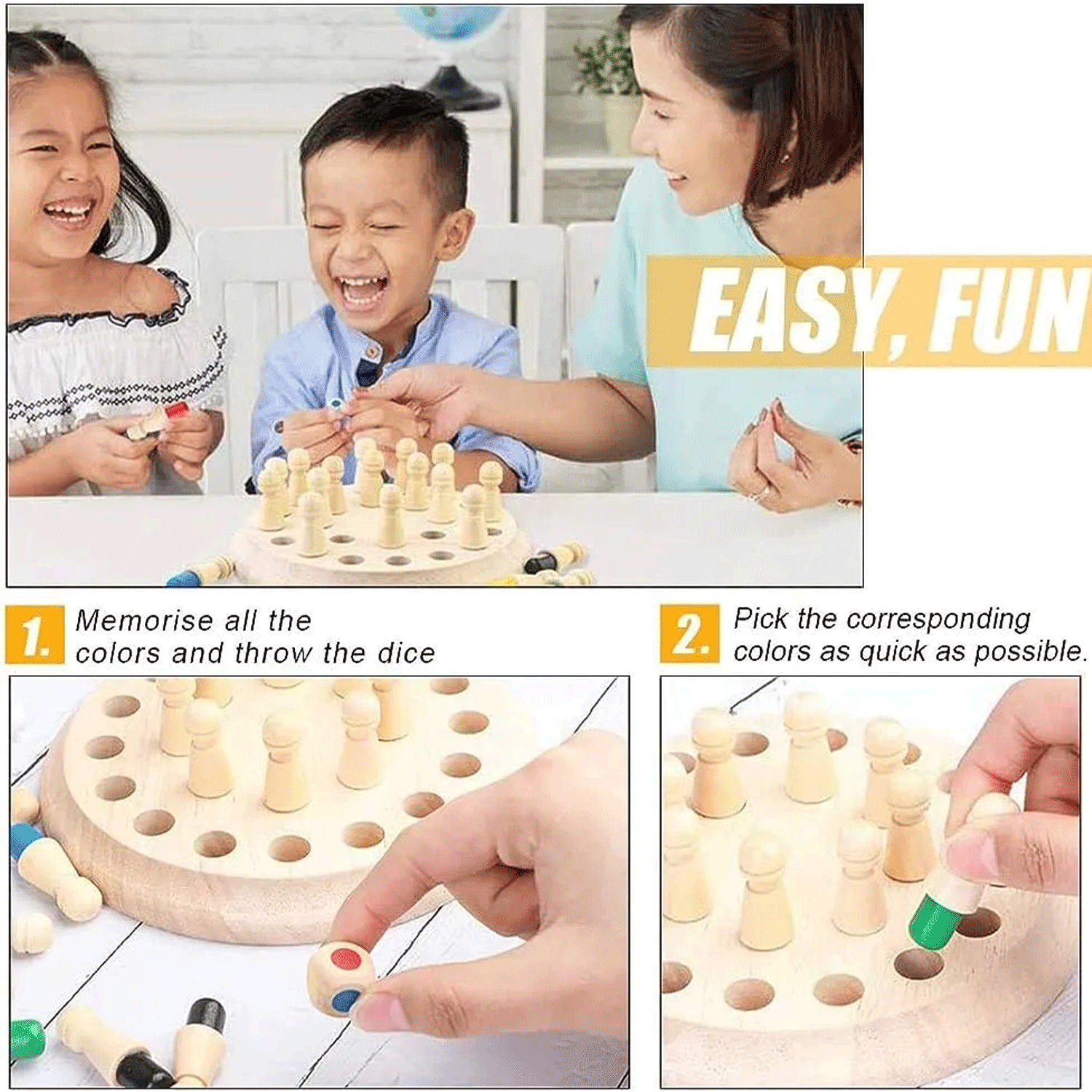 Wooden Memory Match Stick Chess Game Board Puzzles 12