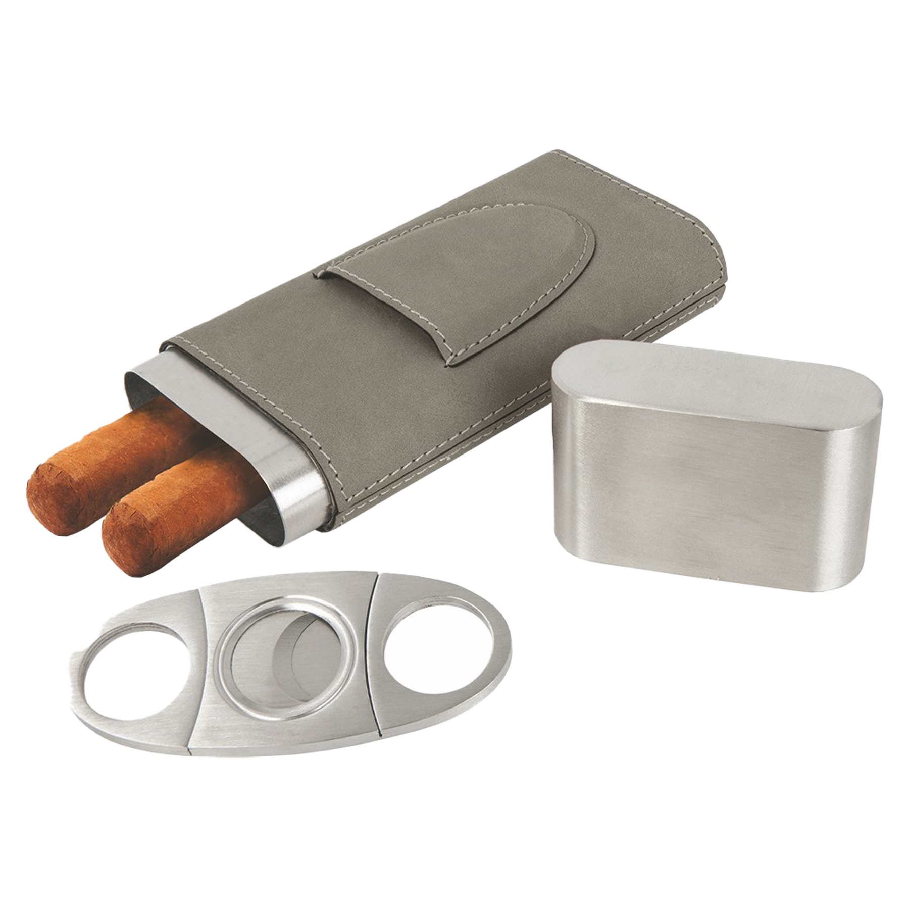 Gray Leatherette Cigar Case w/ Cutter 5