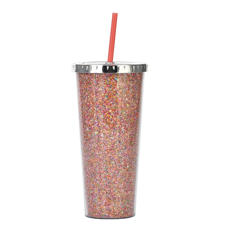 Custom Transparent  AS Plastic Sequin Straw Tumbler 12