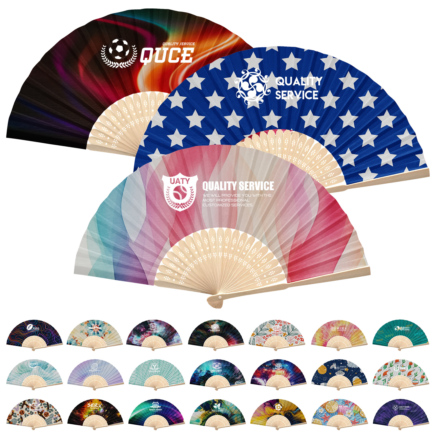 Bamboo Handle Folding Fans 5