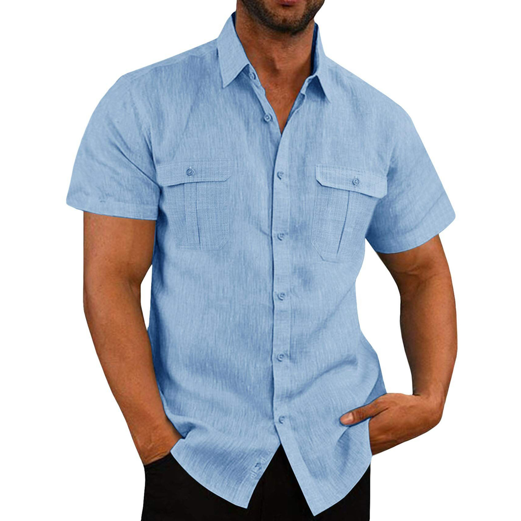 Mens Short Sleeve Classic Shirts Fishing Casual 2