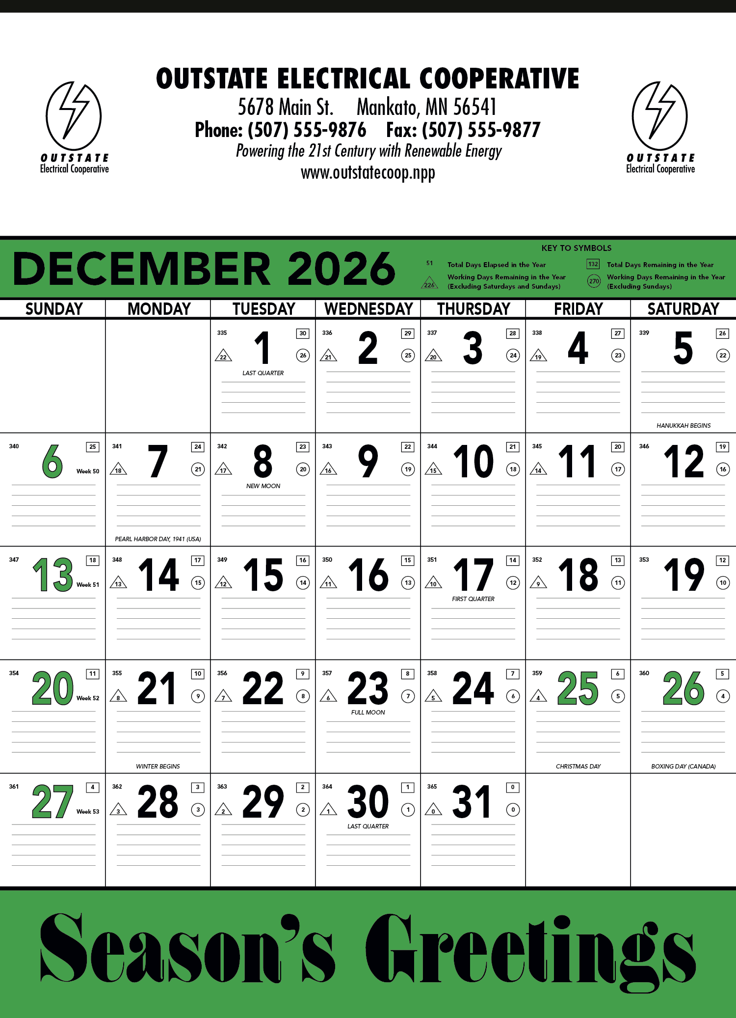 Triumph® Calendars Green & Black Contractor Memo Calendar 9