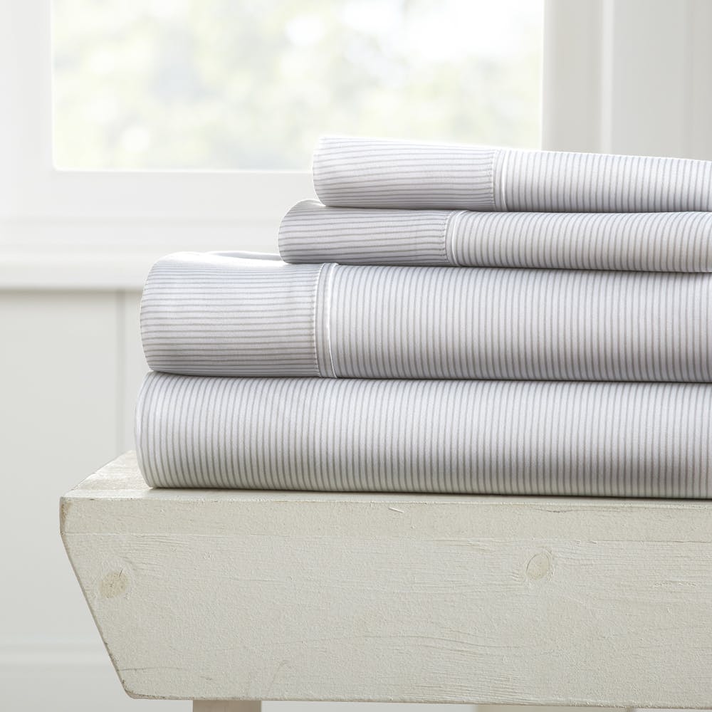 Bed Sheet Sets - Gray Pinstripe Cali King 4 Set 1