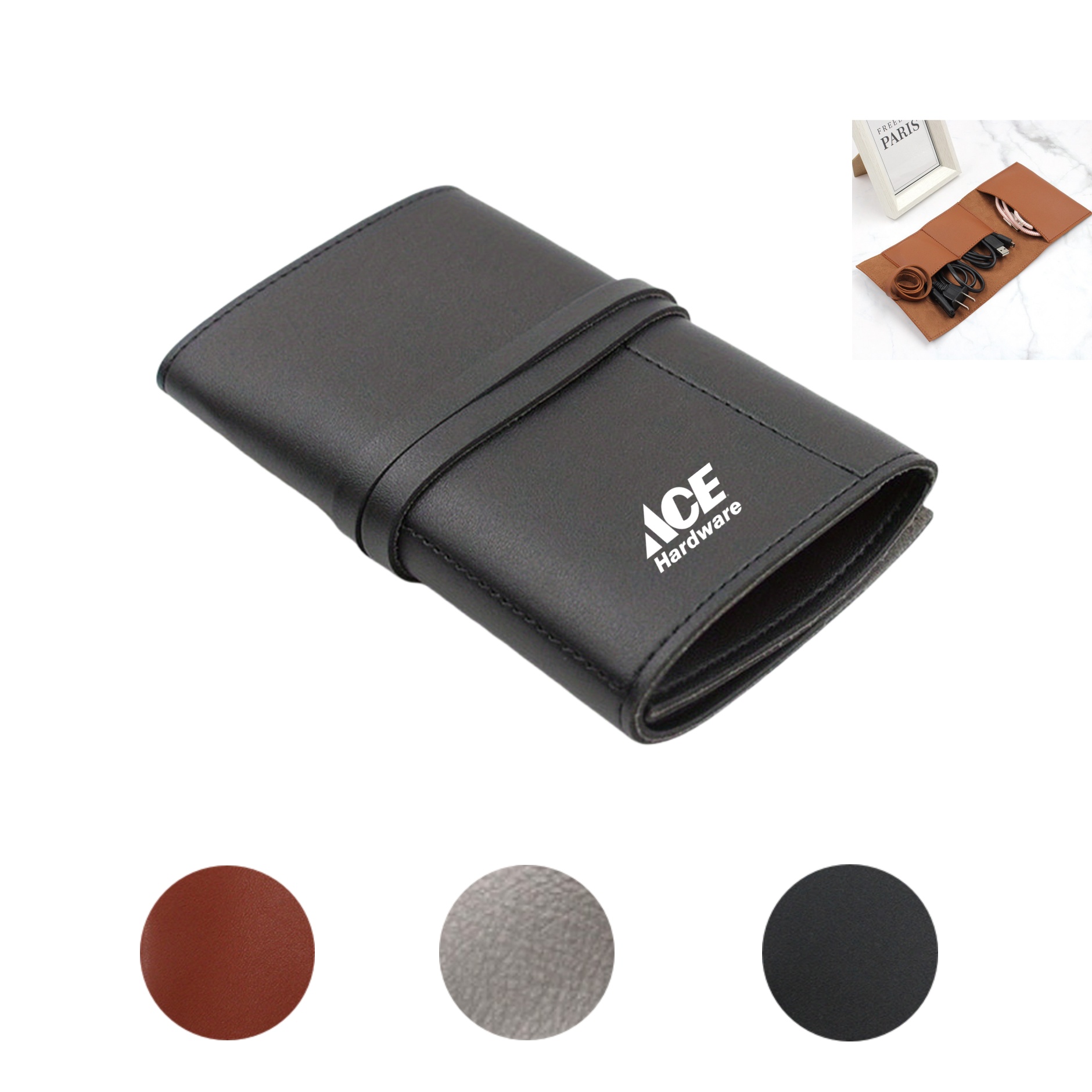 PU Leather Organizer Traveling Cord Wrap 3