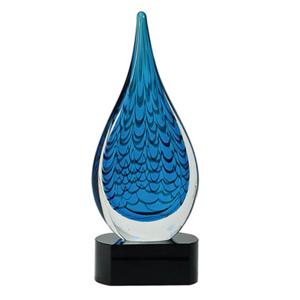 Blue Rain drop Art Glass on Black Base 2