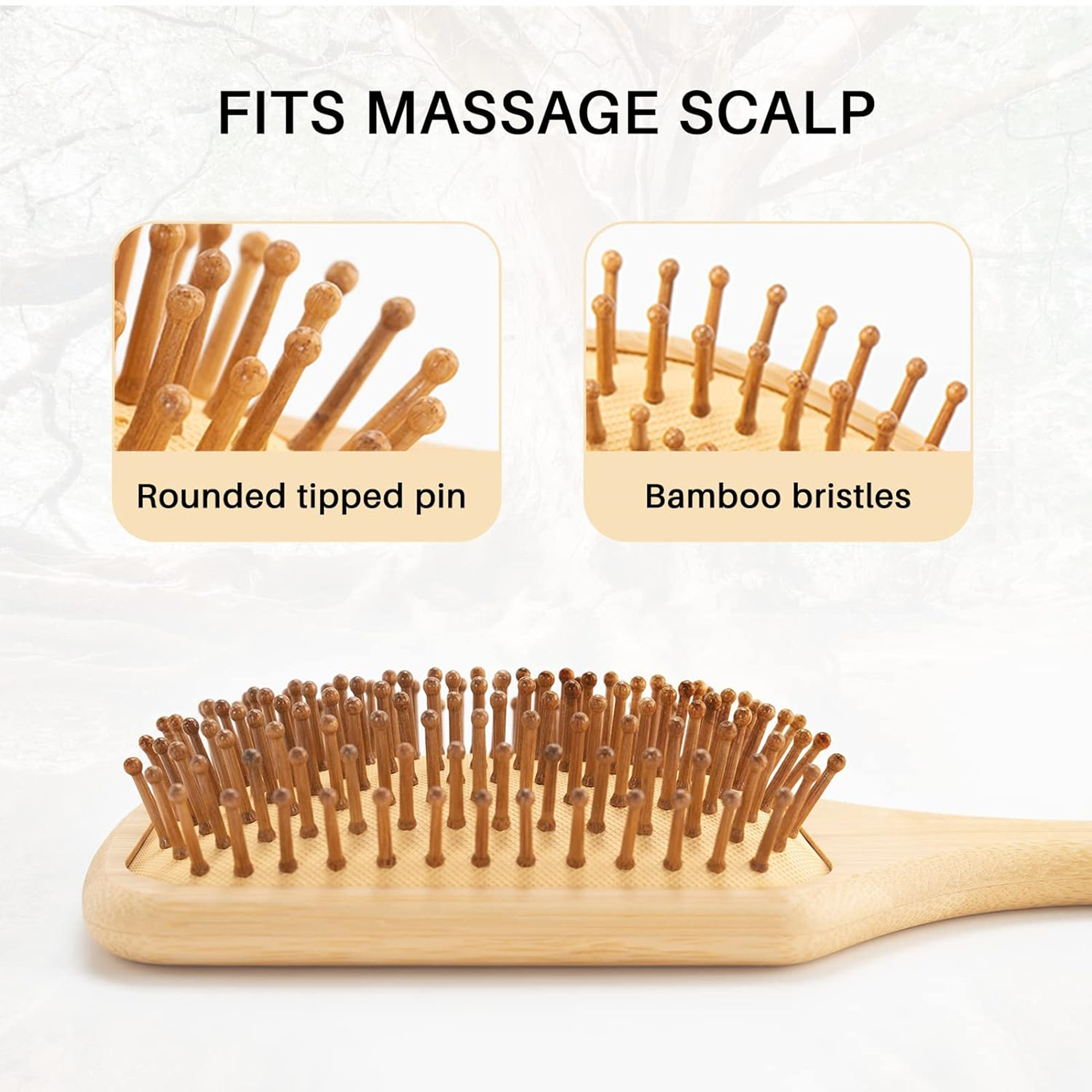 Square Bamboo Paddle Hair Brush With Bamboo Bristles For Men Women 4