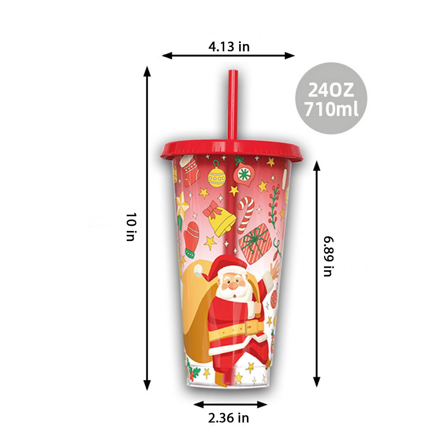 24oz Santa Series Color-Changing Plastic Cup for Cold Drinks 2