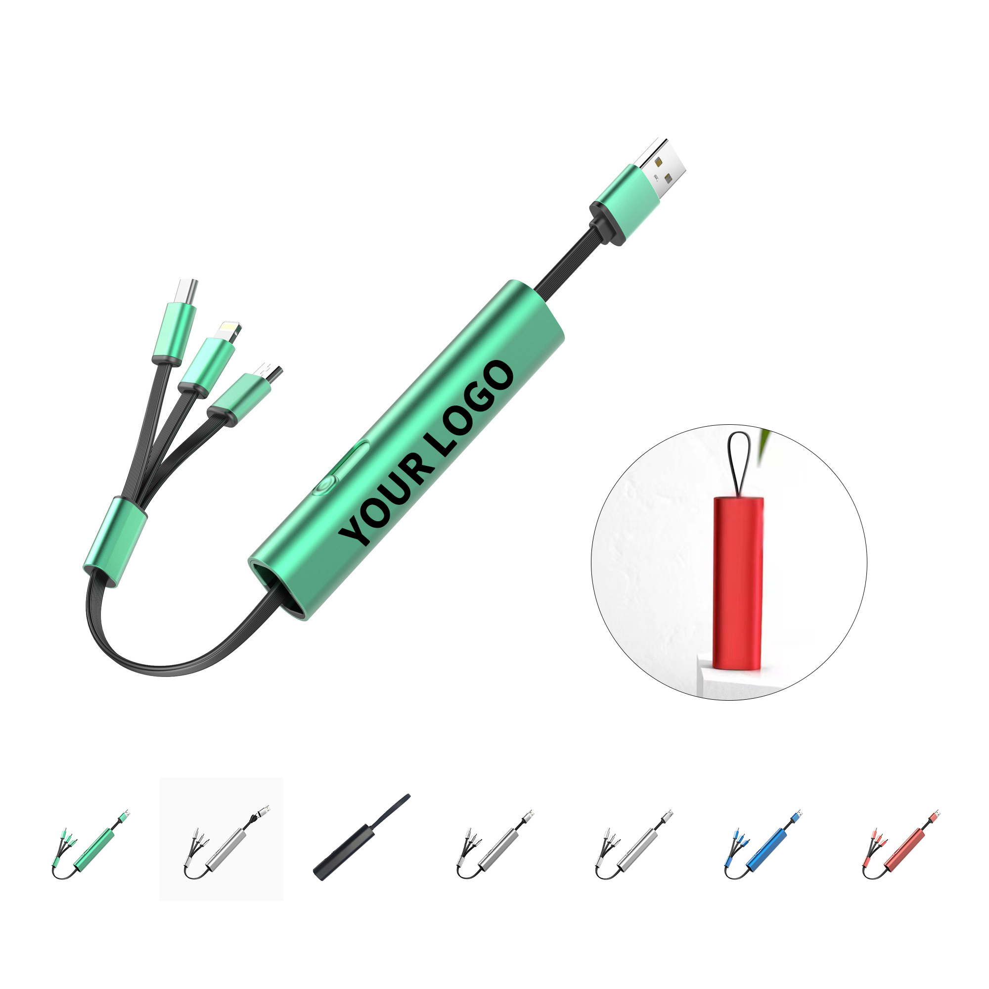 Metal Three In One Mobile Phone Charging Cable 4.2" x 0.9" 8