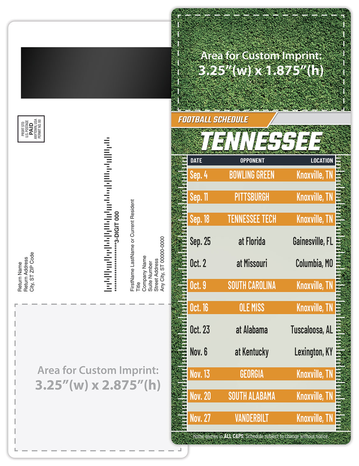 Football Schedule Laminated Card/Postcard with Magnet Strip 3.5x8.5 - 14 pt. 3