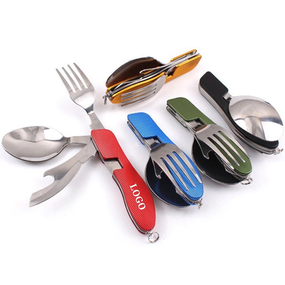 Multi-function stainless steel foldable fork spoon knife 4
