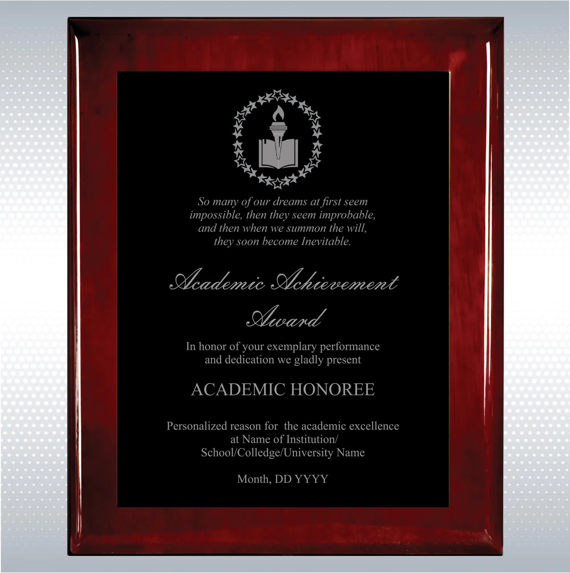Rosewood Piano Finish Wood Plaque Academic Achievement 21