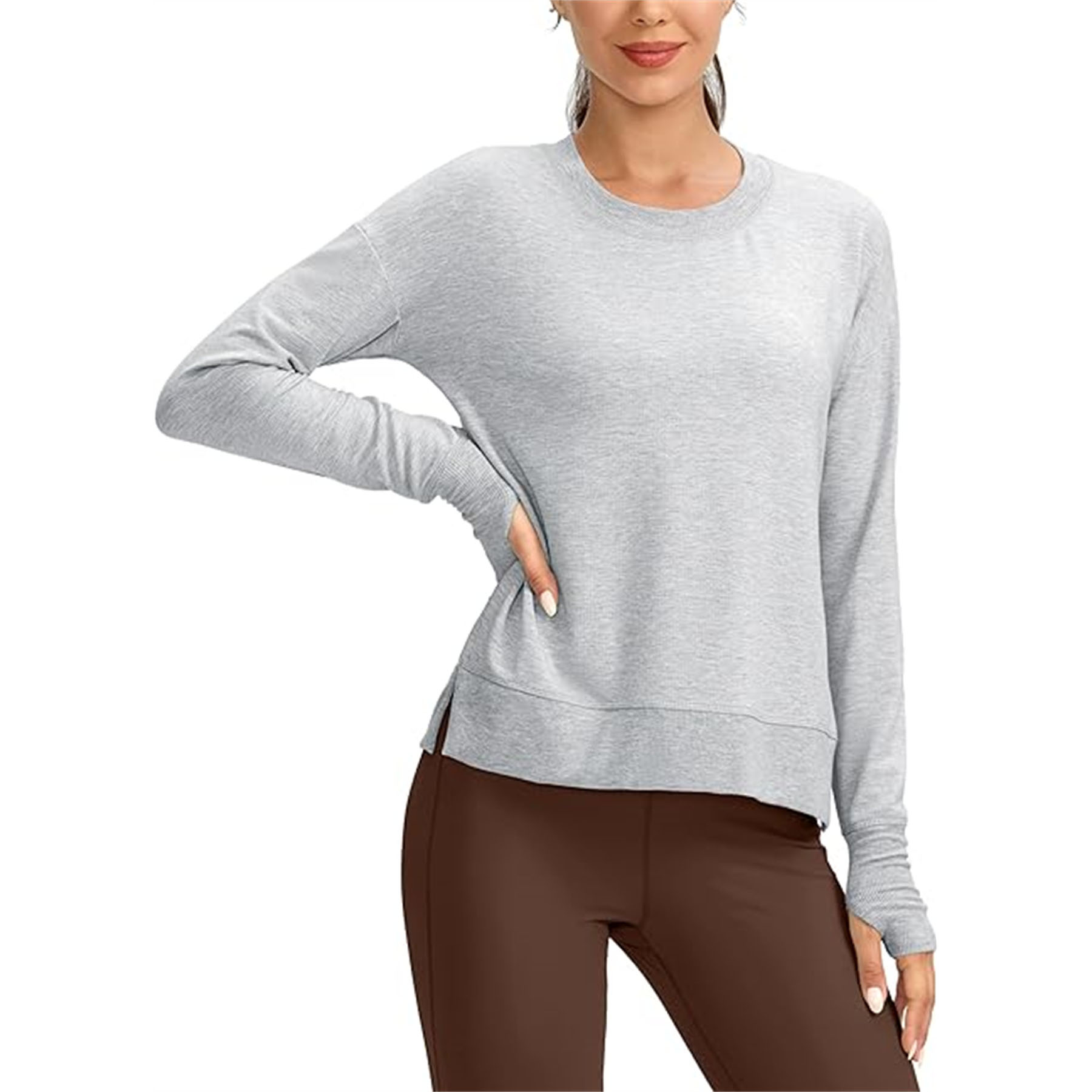 Womens' Side Slit Thumb Holes Yoga Shirt 8