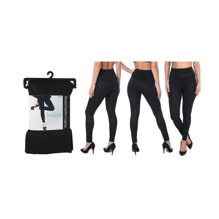 Women's Embossed Leggings - Black Patterns S-XL Brushed Lining 2