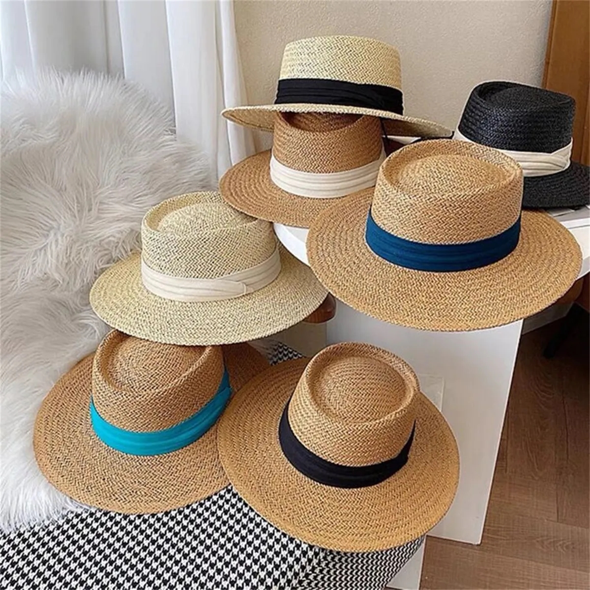 Womens Wide Brim Straw Summer Beach Sun Hat 3