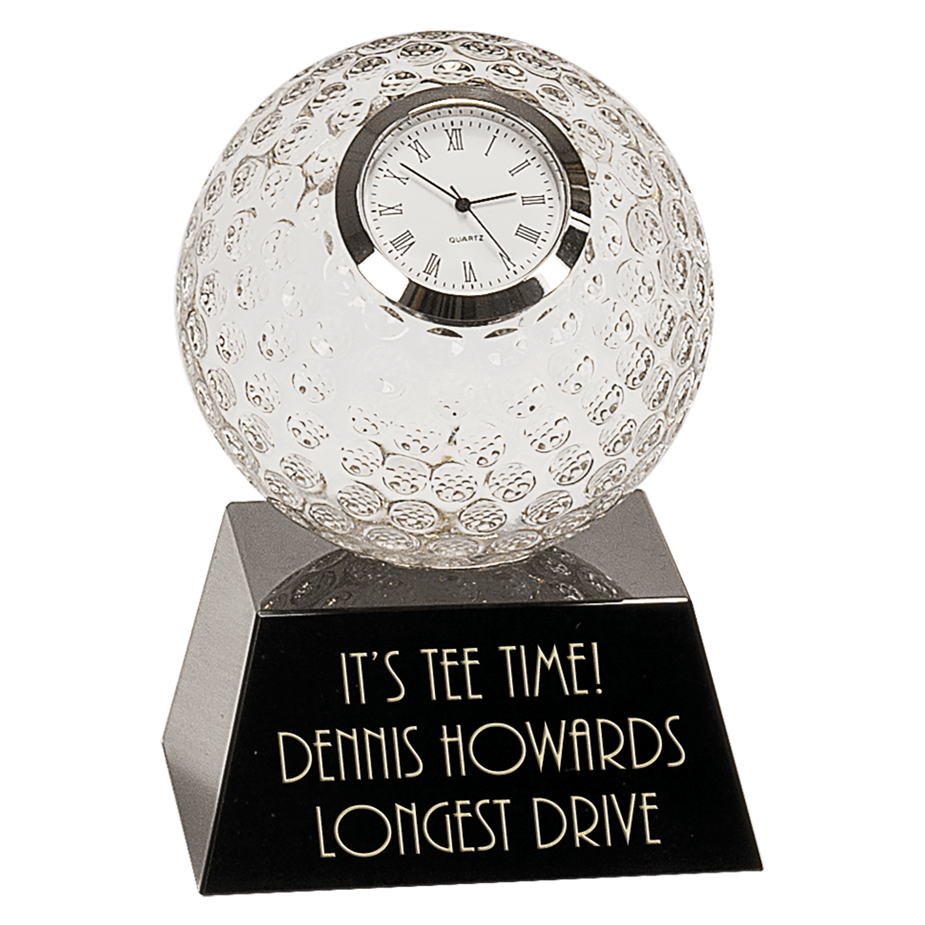 5" Clear Crystal Golf Ball Clock with Black Pedestal Base 2