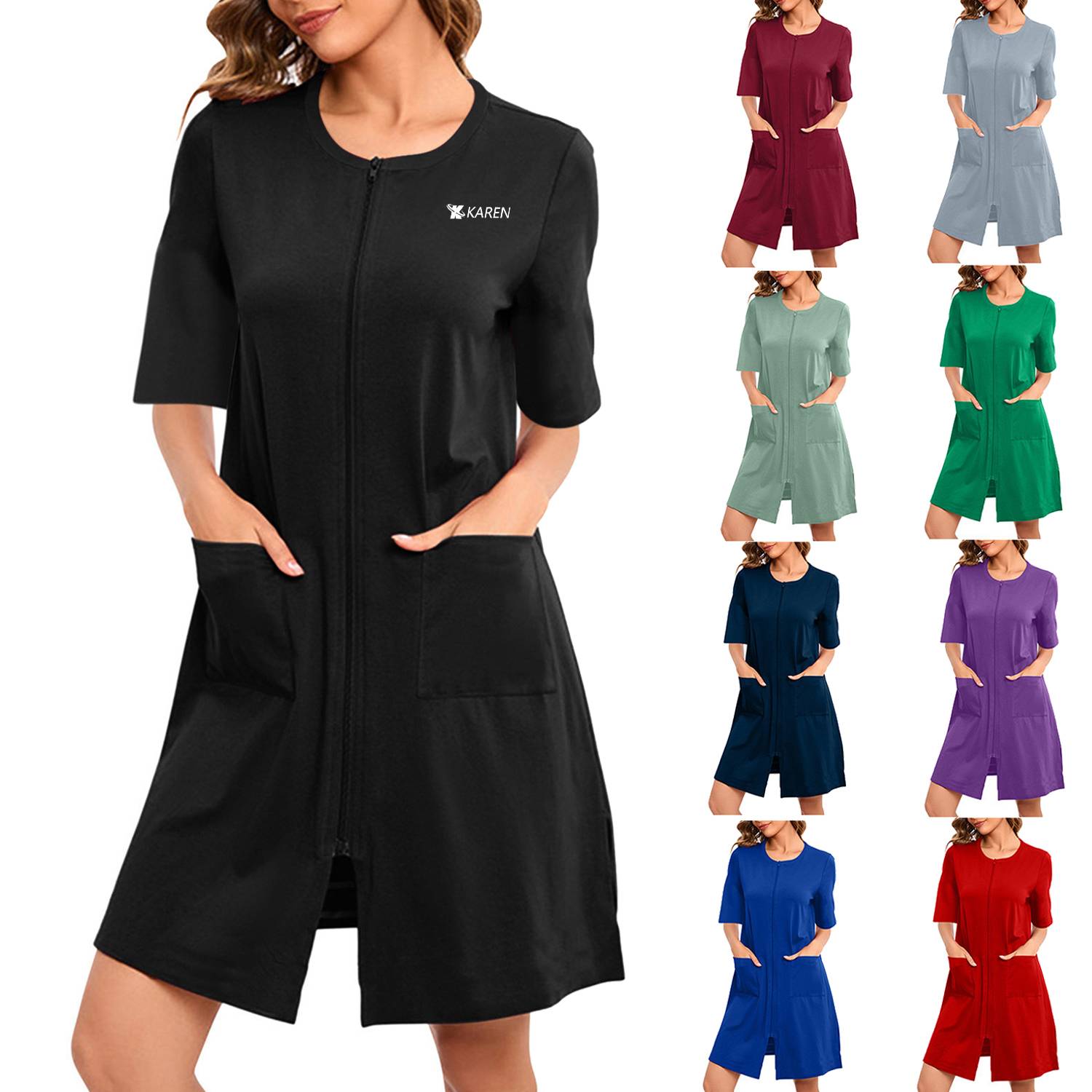 Women Summer Short Sleeve Loose Nightgown Dress 2