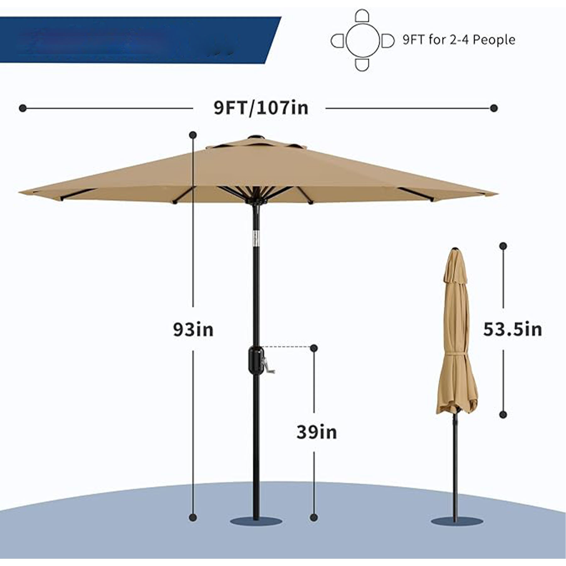 Crank Lift Button Tilt Outdoor Table Umbrella 14